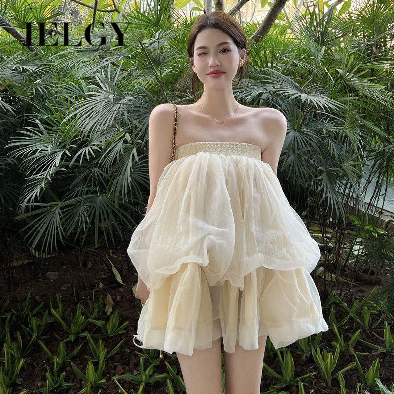 IELGY   Đầm Xòe Phối Lưới Hở Vai Thời Trang Dành Cho Nữ