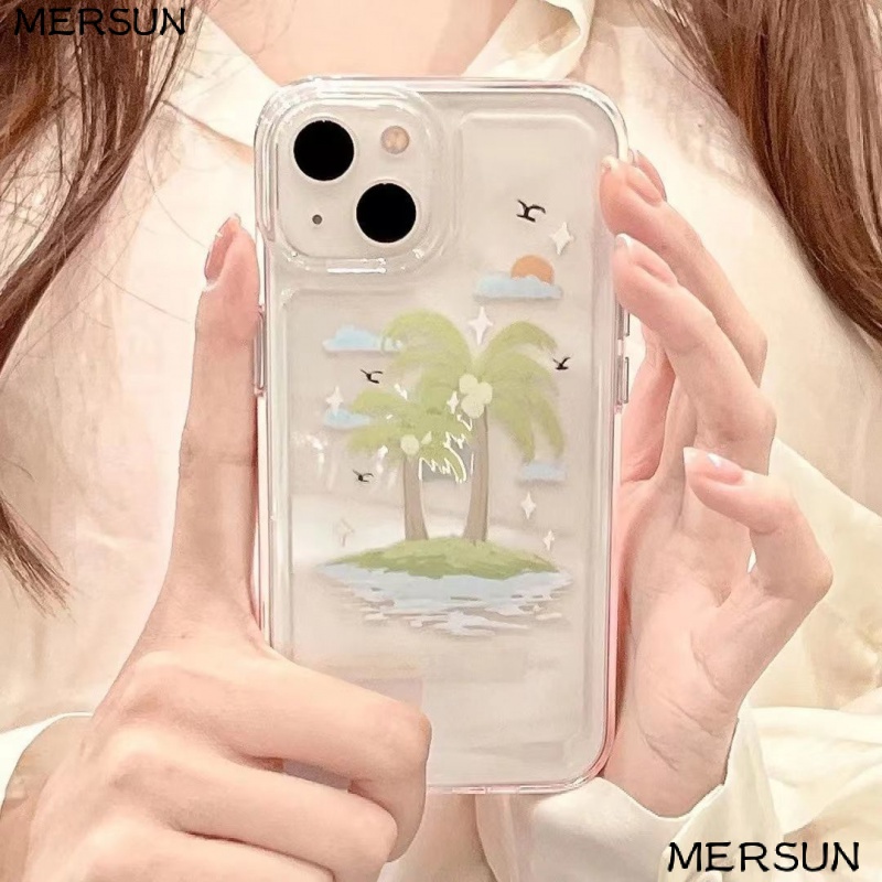 ✅Ốp Điện Thoại Trong Suốt Họa Tiết Hòn Đảo Dừa Cho Iphone 13plus 8pro 14 / / 11 xs / / Promax7 Xr12