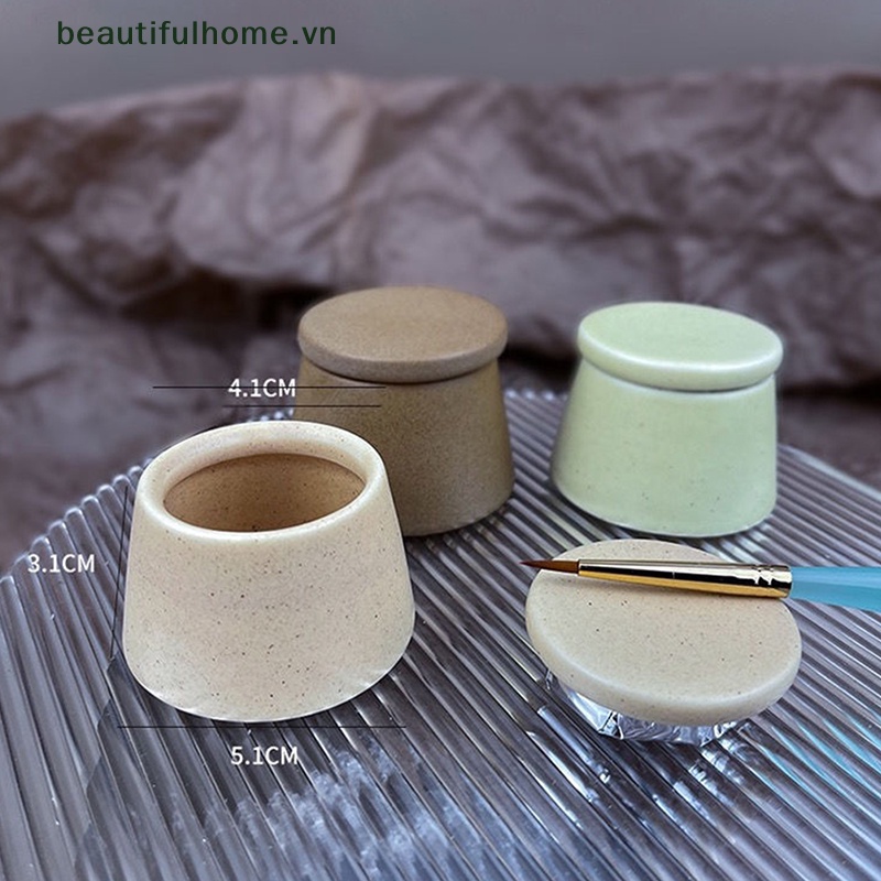 Cốc Sứ Dày Đựng Dung Dịch Tẩy Sơn Móng Có Nắp Đậy Tiện Dụng