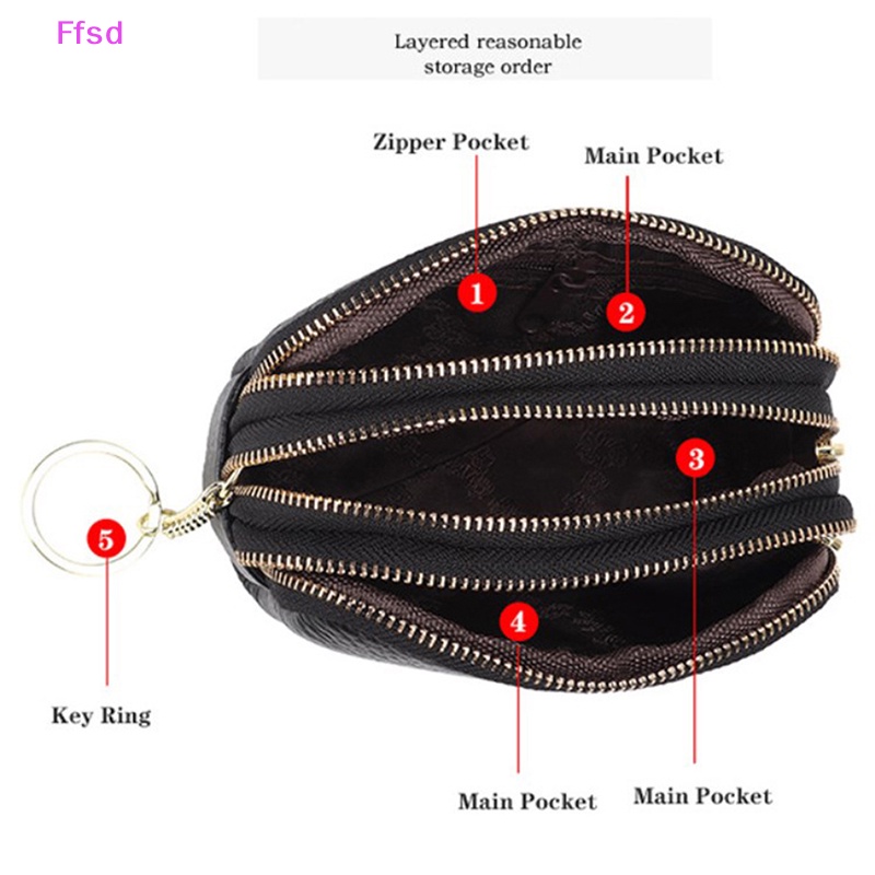 {Ffsd} Ví Da Thật Đựng Chìa Khóa Xe Hơi Thời Trang Có Ba Khóa Kéo Sắp Xếp Gọn Gàng * Bán Chạy