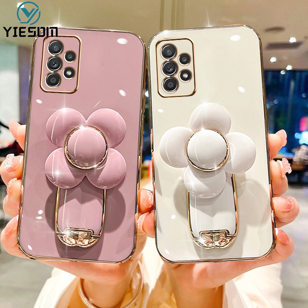 Ốp Điện Thoại Silicon Chống Sốc Có Giá Đỡ Hình Hoa 3D Dễ Thương Cho Samsung Galaxy A33 A53 A73 A14 A34 A54 5G A23 A13 4G