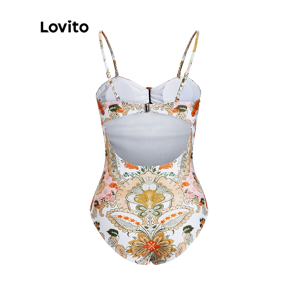 Đồ bơi một mảnh Lovito họa tiết hoa paisley cổ điển cơ bản buộc dây mặc thường ngày cho nữ L50AD014 (nhiều màu sắc)