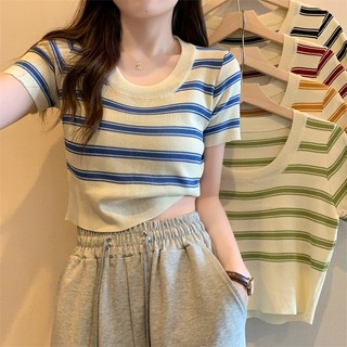 Áo thun lửng ngắn tay họa tiết kẻ sọc thời trang mùa hè mới dành cho nữ ac0068