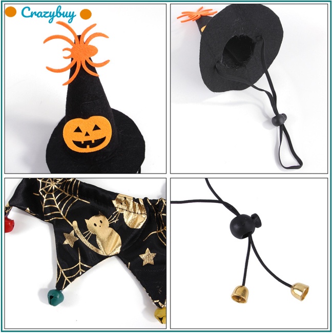 Cr Set Mũ + Khăn Choàng Cổ Hóa Trang Halloween Cho Thú Cưng