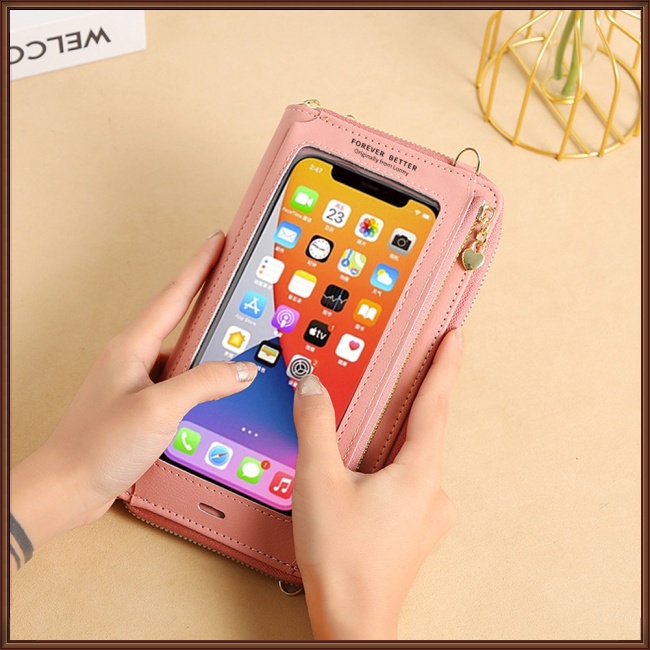 Túi Đeo Vai Mini Bằng Da Pu Nhân Tạo Trong Suốt Đựng Điện Thoại Chống Trộm Cảm Ứng Đa Năng