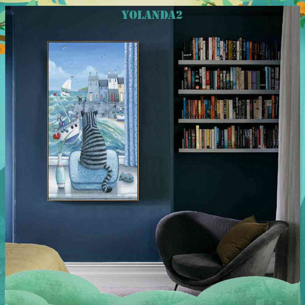 Bộ Tranh Đính Đá 5D Tự Làm Toàn Diện Hình Mèo Xem Sóng