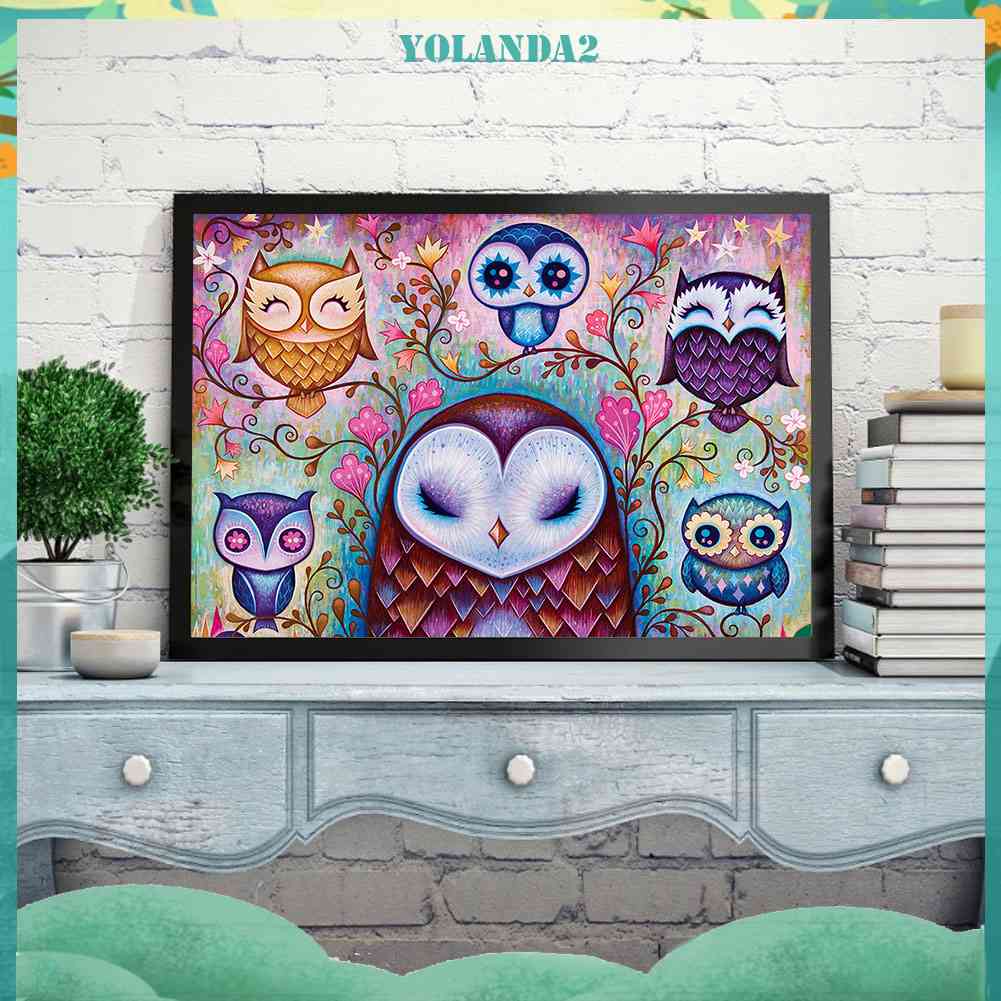 Bộ Tranh Đính Đá 5D Toàn Diện Họa Tiết Chim Cú Độc Đáo DIY Dùng Trang Trí Nhà Cửa