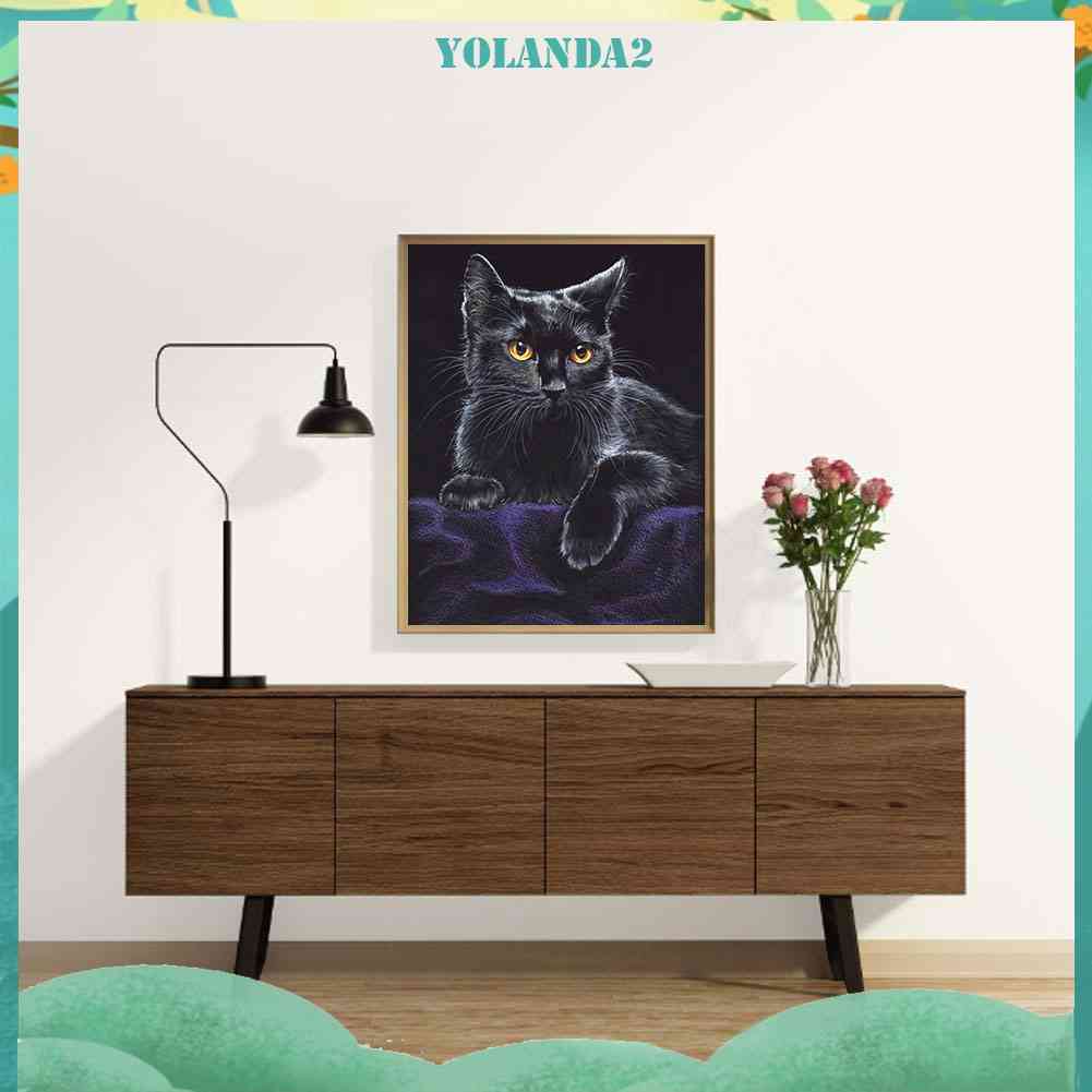 Bộ Tranh Đính Đá Tự Làm Hình Chân Dung Mèo Đen Độc Đáo