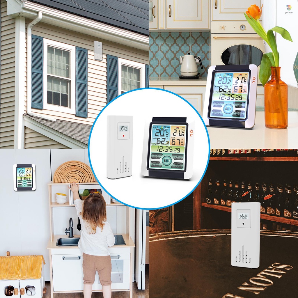 Máy Đo Nhiệt Độ Và Độ Ẩm Màn Hình Cảm Ứng Có Đèn Nền Nhiều Màu Sắc Đa Năng Để Bàn °C °F Phụ Kiện Chuyên Dụng Dành Cho Xe Hơi