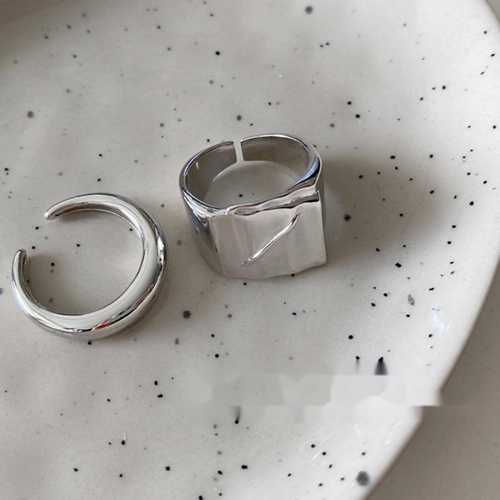 Nhẫn Hình Vuông Xếp Ly Bất Đối Xứng Phong Cách hip hop Thời Trang Cho Nam Và Nữ