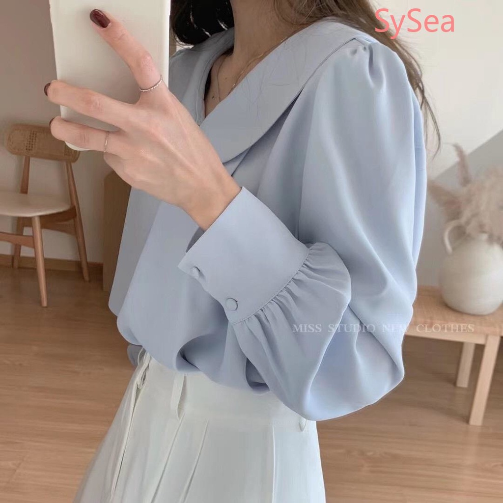 Áo Kiểu Tay Phồng Cổ Búp Bê Phong Cách Retro Pháp Cho Nữ