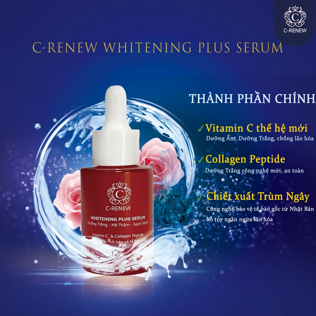 C-RENEW Whitening Plus Serum với Vitamin C - Collagen Peptide Dưỡng trắng Mờ thâm Sạch nám