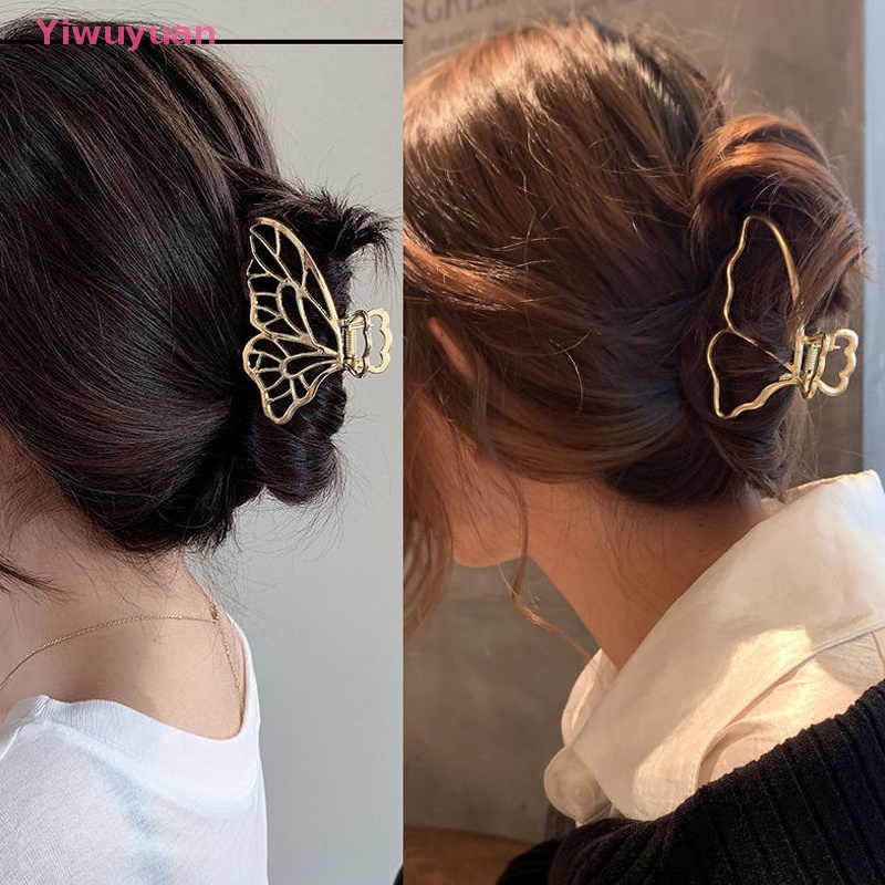 Kẹp Tóc Kim Loại Hình Bướm Màu Vàng Phong Cách Vintage Thanh Lịch