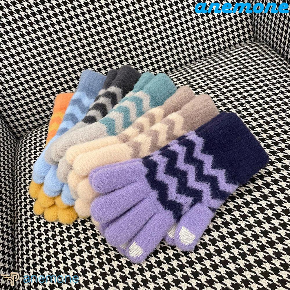 Găng Tay Len Lông Cừu Dày Dặn Hình Sóng Biển Dễ Thương Có Thể Chạm Màn Hình Cảm Ứng