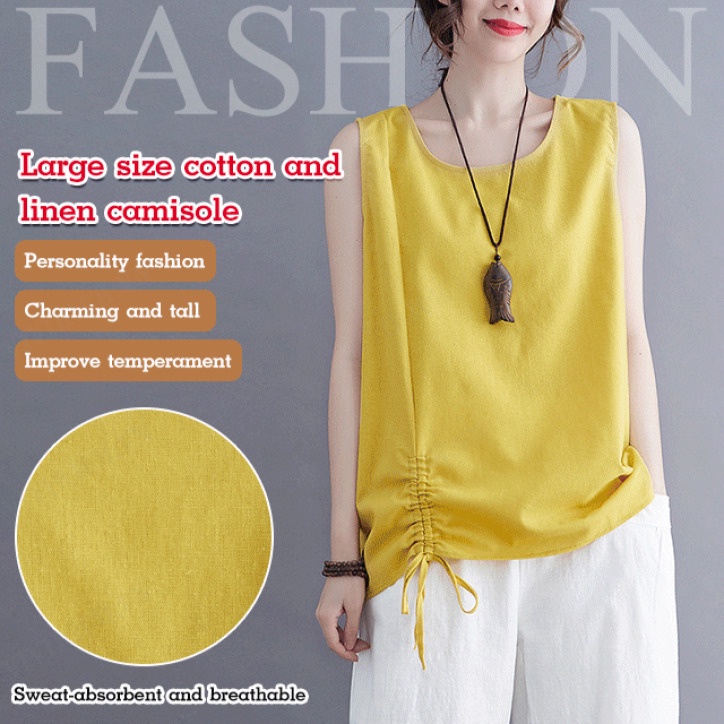 Áo Tank Top Vải Lanh Cotton Size Lớn Thời Trang Cho Nữ