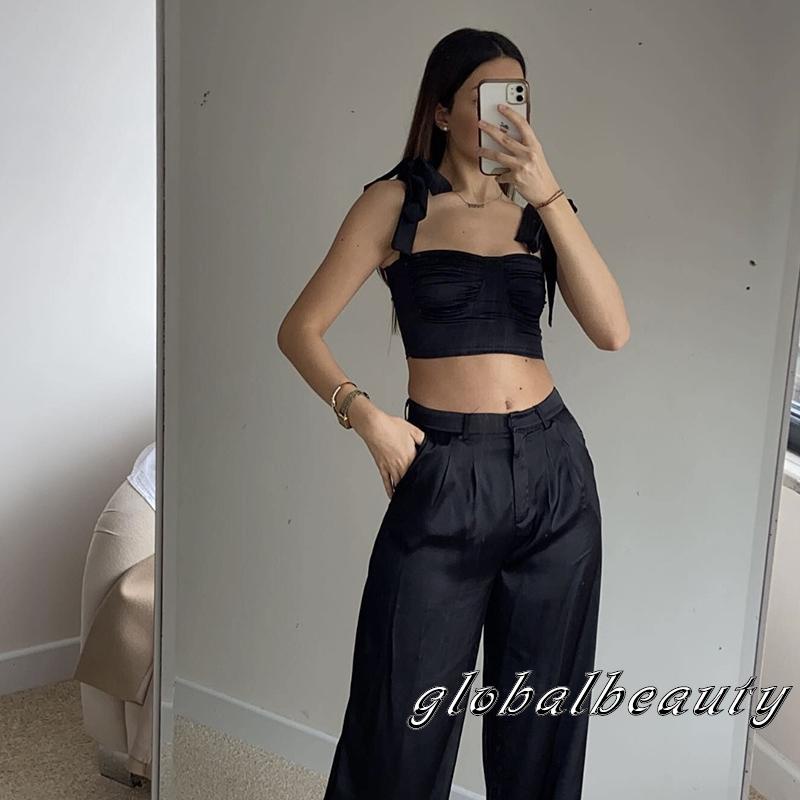 Áo Croptop Sát Nách Màu Trơn Cột Dây Cổ Thấp Thời Trang Mùa Hè Màu Đen / Trắng / Đỏ / Xanh Dương S / M / L