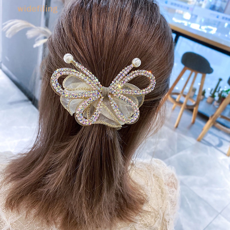 Dây Cột Tóc Bản Rộng Co Giãn Đính Đá Hình Nơ Xinh Xắn Cho Nữ