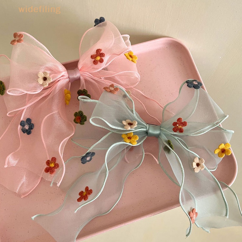 Kẹp Tóc Ruy Băng Dài Bản Rộng Họa Tiết Hoa Màu Sắc Thời Trang Xuân Hè Cho Bé Gái