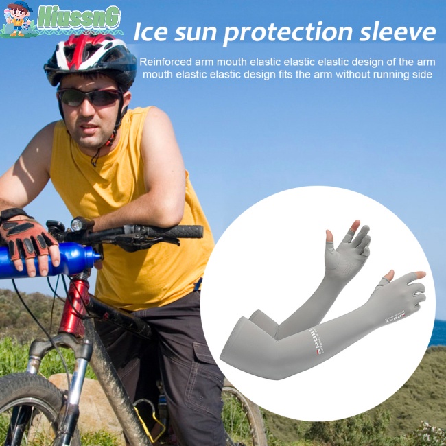 1 Cặp Găng Cánh Tay Chống Nắng Bằng Lụa Lạnh Mỏng Phối Lỗ Xỏ Ngón Cái Cho Mùa Hè