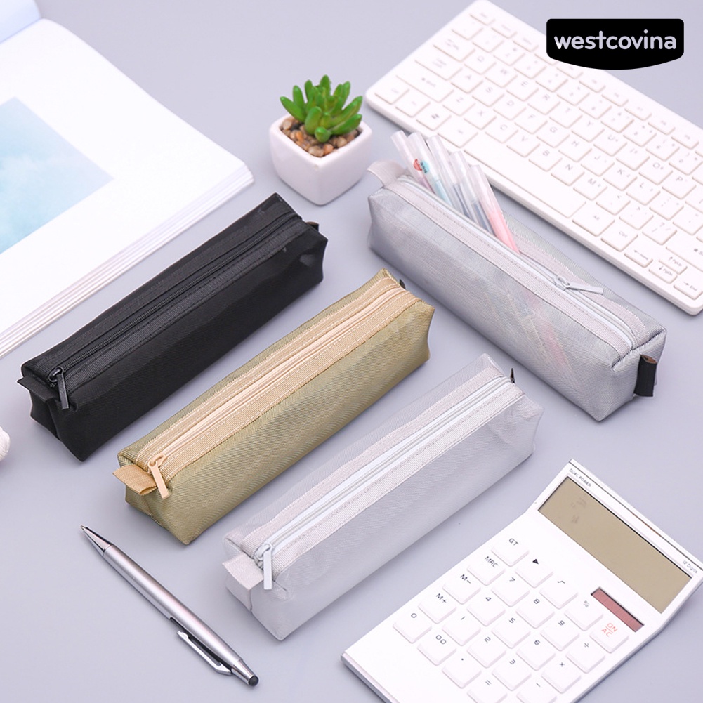 [COD]♪Túi Lưới Đựng Bút Màu Trơn Dễ Thương