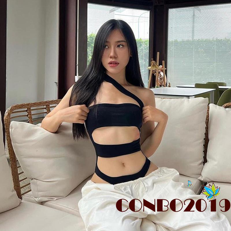 Áo Liền Quần Ngắn Không Tay Hở Vai Màu Trơn Thời Trang Mùa Hè Dành Cho Nữ