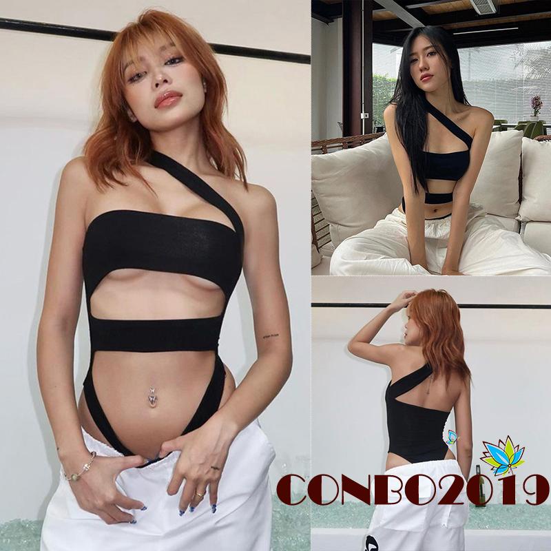 Áo Liền Quần Ngắn Không Tay Hở Vai Màu Trơn Thời Trang Mùa Hè Dành Cho Nữ