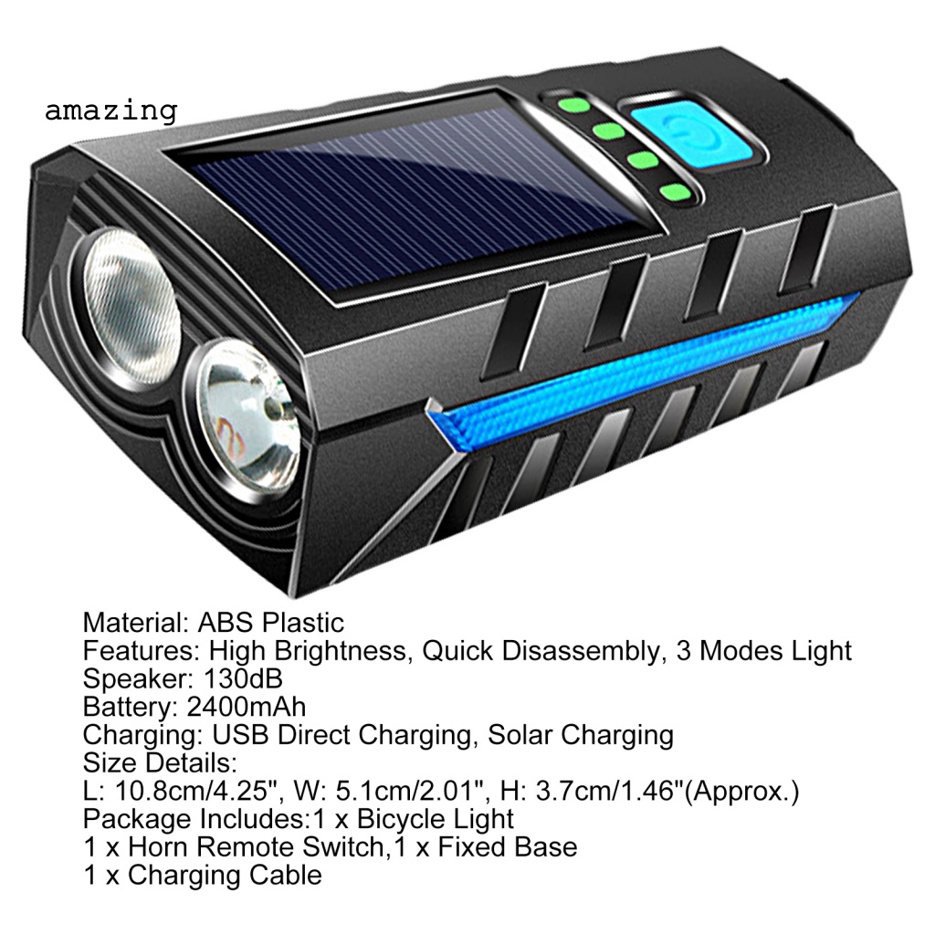 1 Bộ Đèn Pha Xe Đạp Bằng Nhựa ABS Sạc Điện Năng Lượng Mặt Trời