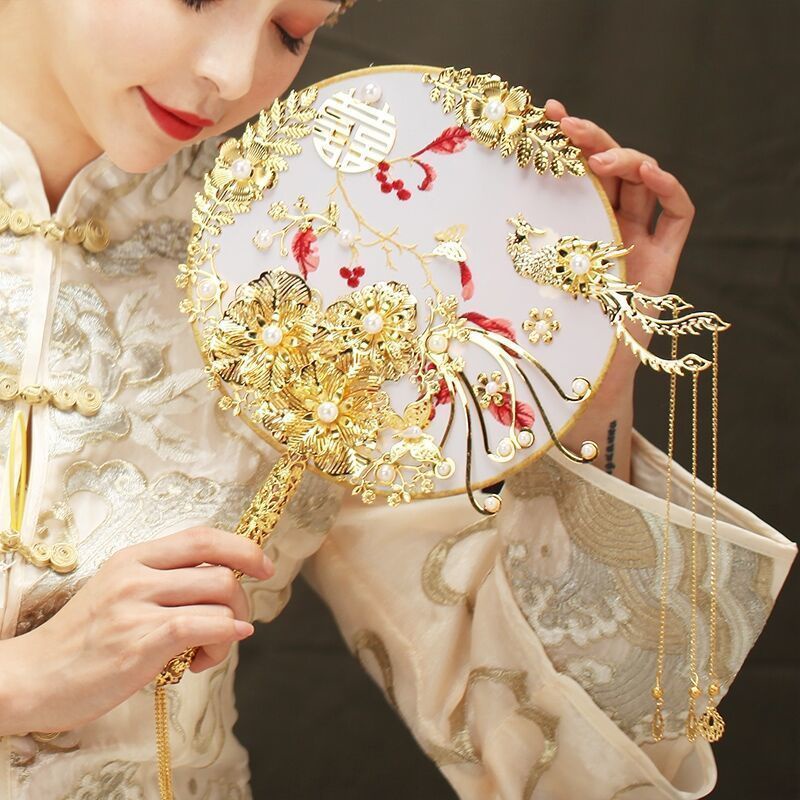 Quạt Cầm Tay Che Mặt Phong Cách Trung Hoa Cho Cô Dâu Đám Cưới
