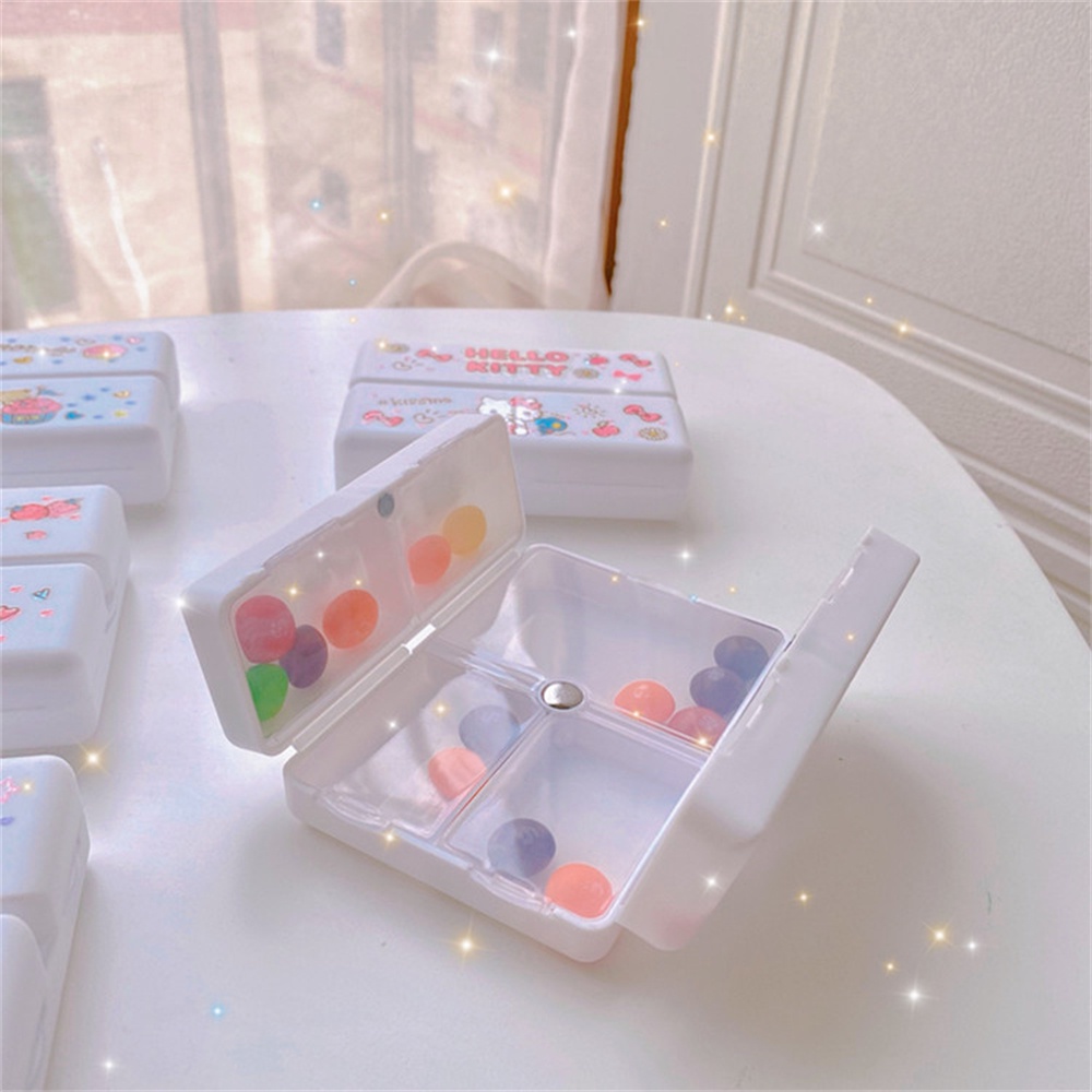Sanrio Hộp Thuốc Nhỏ Kuromi My Melody Cinnamoroll Hello Kitty Hộp Đựng Đóng Gói Phụ Nam Châm 7 Ô Mini Cho Tuần Lễ Công Tác Đóng Gói Phụ