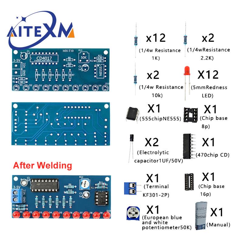 Bộ Mô Đun Đèn LED Thông Minh Ne555 + CD4017 Cho Phòng Thí Nghiệm Trẻ Em