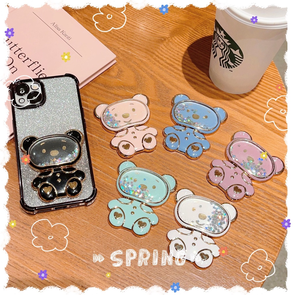 Ốp Điện Thoại Hình Gấu Hoạt Hình Có Túi Khí Và Dây Đeo Ngón Tay Cho iphone