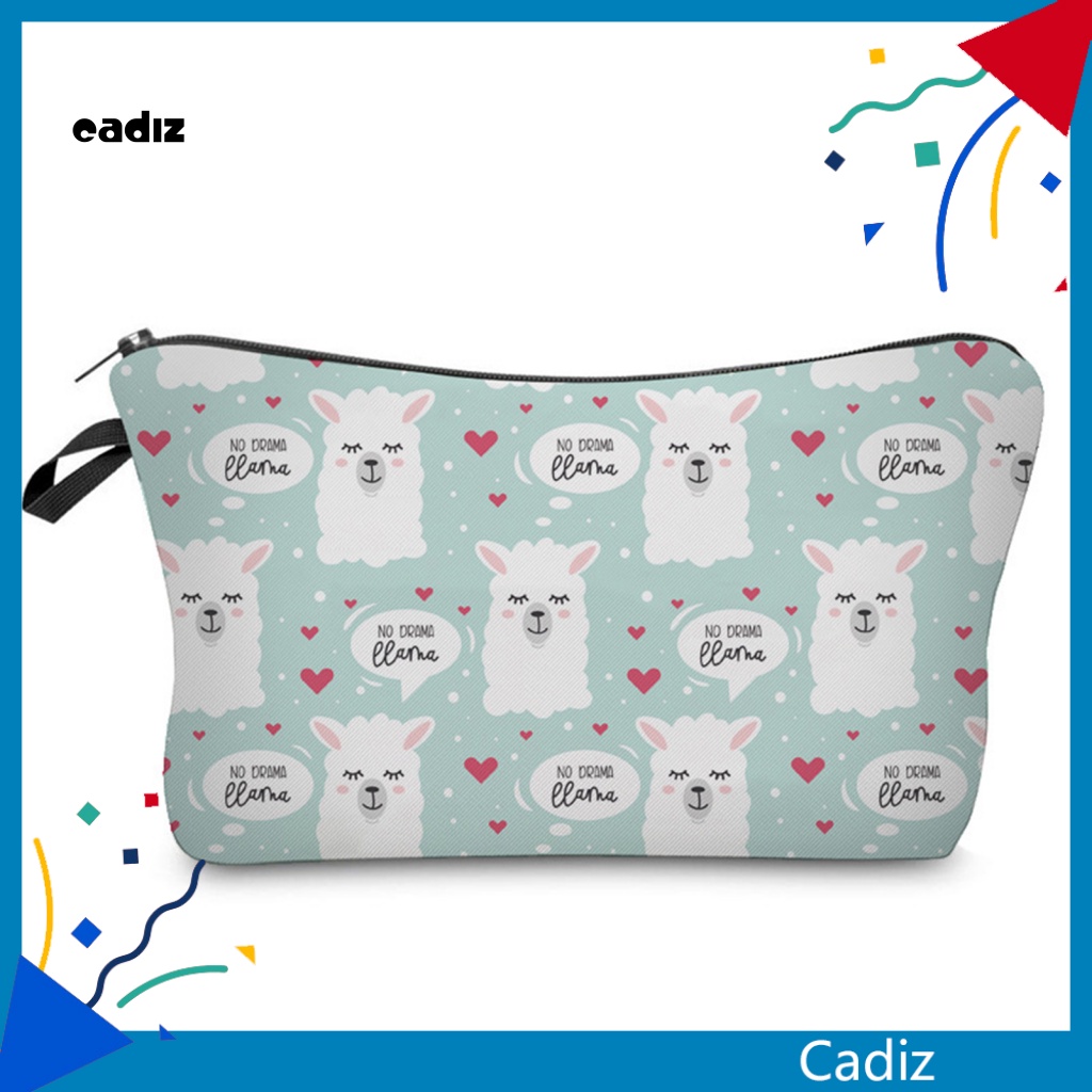 Túi Đựng Mỹ Phẩm Chống Thấm Nước Màu Trơn Có Khóa Kéo In Họa Tiết Lạc Đà Alpaca Thời Trang Cho Nữ