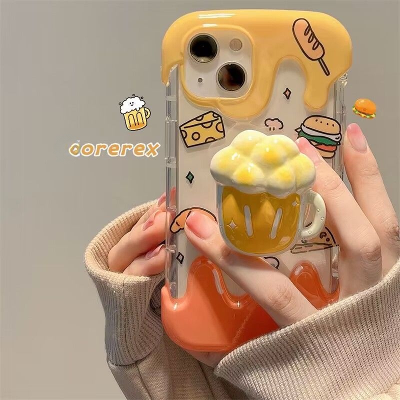 Ốp Điện Thoại Mềm Trong Suốt Có Giá Đỡ Hình Chai Bia Cho iPhone14promax 13pro 12promax 11 xsmax 8plus