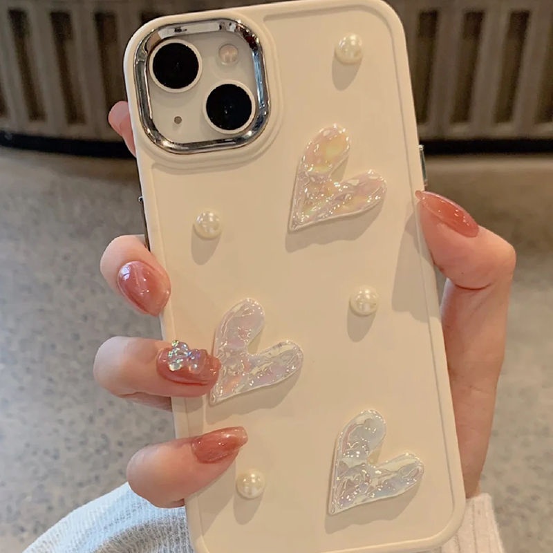 Ốp Điện Thoại Mềm Hình Trái Tim Màu Trắng Sữa Cho iPhone14promax 13promax 12 11 7plus xs