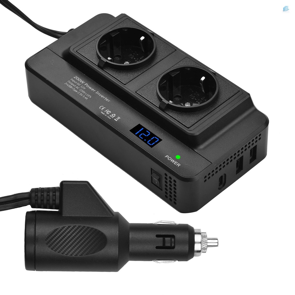 Bộ Chuyển Đổi Nguồn Điện 200W DC 12V Sang AC 110V Với Ổ Cắm Kép Và Cổng USB Cho Xe Hơi RV