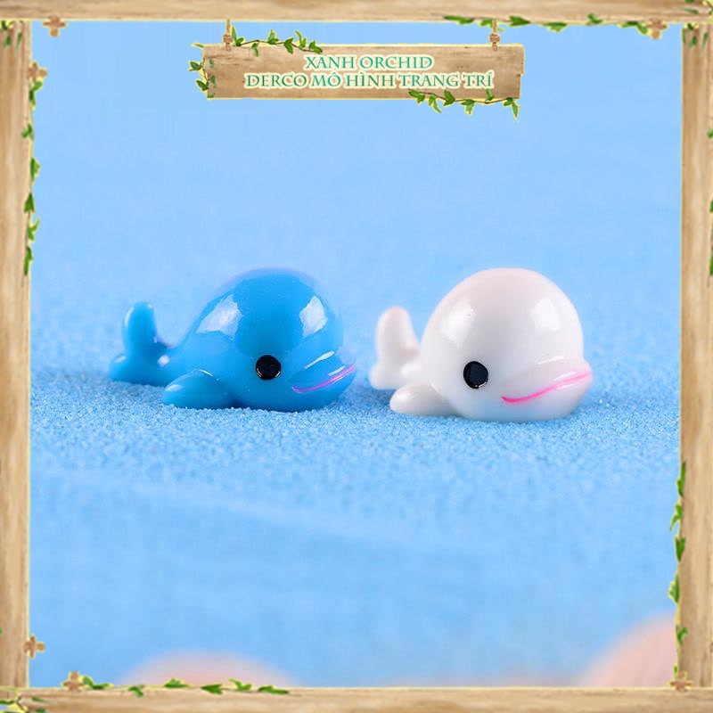 Mô Hình Tiểu Cảnh "Charm Cá Heo trắng/xanh Mini" Trang Trí Sen Đá, Sân Vườn/ Chậu Cây, DYI, Terrarium