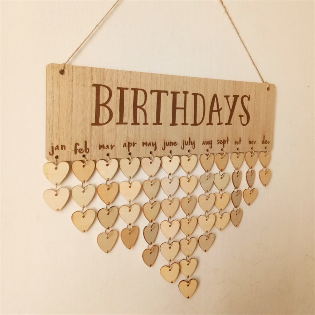 Hanging Ornament Board with BIRTHDAYS Capital Letters Natural Wood Board