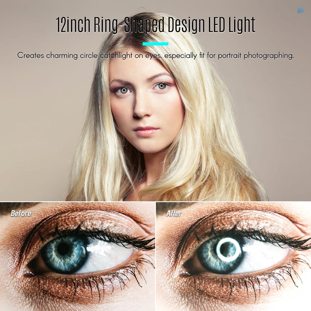 Vòng Đèn LED 12 Inch 36W Có Thể Điều Chỉnh Độ Sáng + Giá Đỡ Đầu Tròn Nhỏ Để Bàn Chuyên Nghiệp Cho Trang Điểm / Quay Video