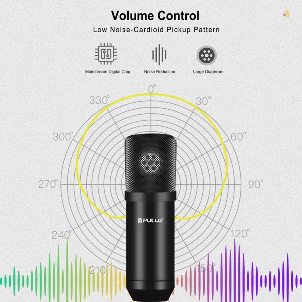 Bộ Micro Điện Dung PULUZ Hát Karaoke S-tudio Phát Sóng Cánh Tay Và Giá Đỡ Kim Loại Chống Sốc &amp; Thẻ Âm Thanh USB Cho Phòng Khách Trình Diễn