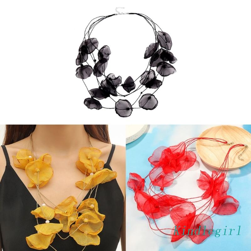 Vòng Cổ Choker Vải Nhiều Lớp Mặt Cánh Hoa Phong Cách Boho Dễ Thương Cho Nữ