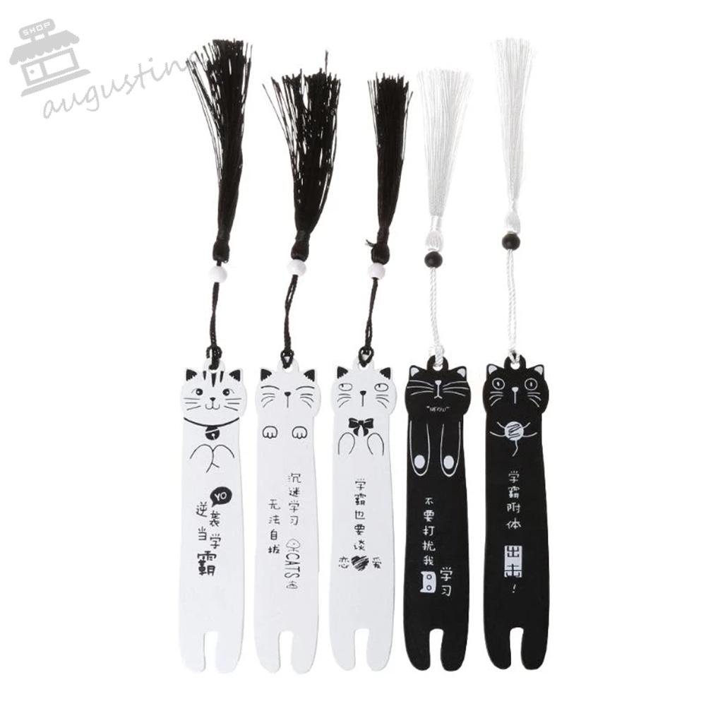 Set 2 Bút Đánh Dấu Trang Sách Hình Mèo AUGUSTINA Phối Tua Rua Dành Cho Văn Phòng / Trường
