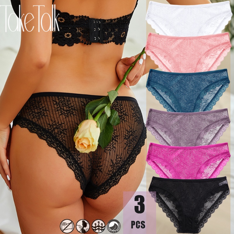 Take Talk Bộ 3 Quần Lót Ren Hoa Lưng Thấp Quyến Rũ Cho Nữ