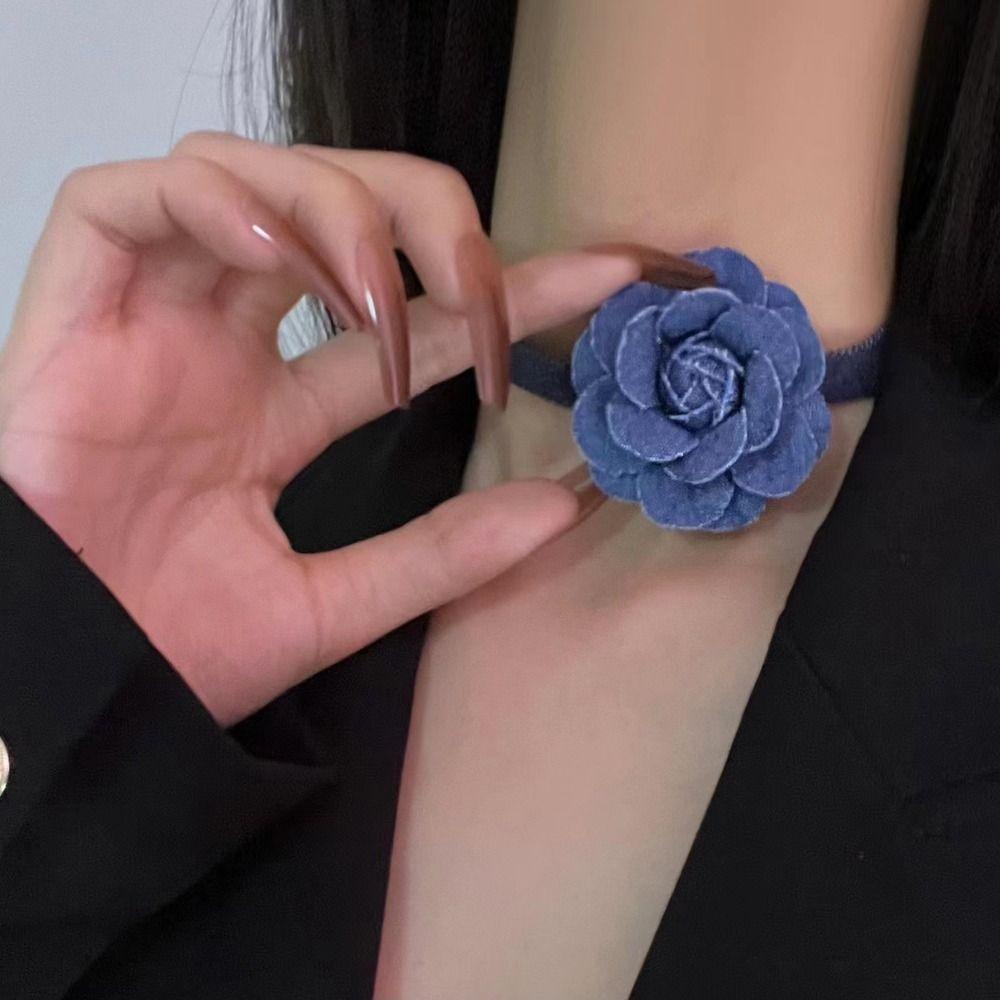 Vòng Cổ Choker Bằng Vải Họa Tiết Hoa Hồng Xanh Dương Thanh Lịch Cá Tính Dành Cho Nữ