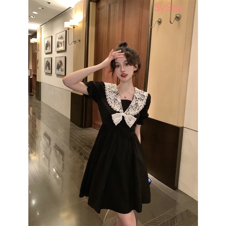 Đầm Đen Cổ Búp Bê Phối Ren Thời Trang Mùa Hè Cho Nữ Có Size Lớn