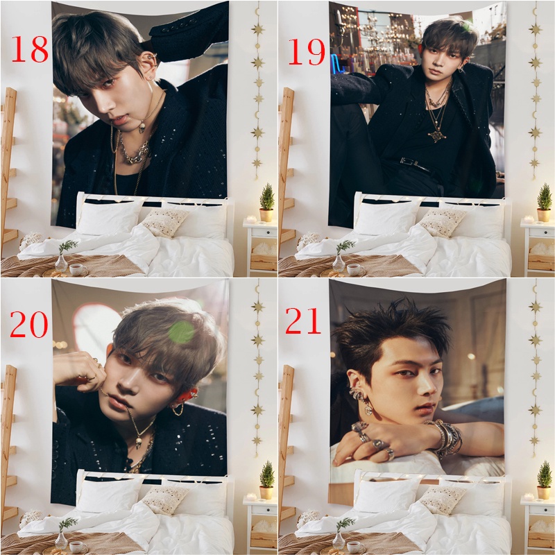 ENHYPEN  Thảm Treo Tường Heeseung, Jungwon, Jay, Jake, Ni-Ki, Sunghoon Và Sunoo Kèm Kẹp Chất Liệu Polyester Trang Trí Phòng Ngủ