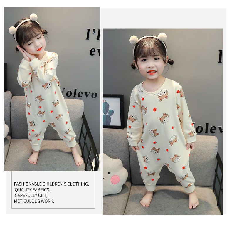 Đồ Ngủ Liền Thân Tay Dài Chất Liệu Cotton Dễ Thương Xinh Xắn Cho Bé Gái