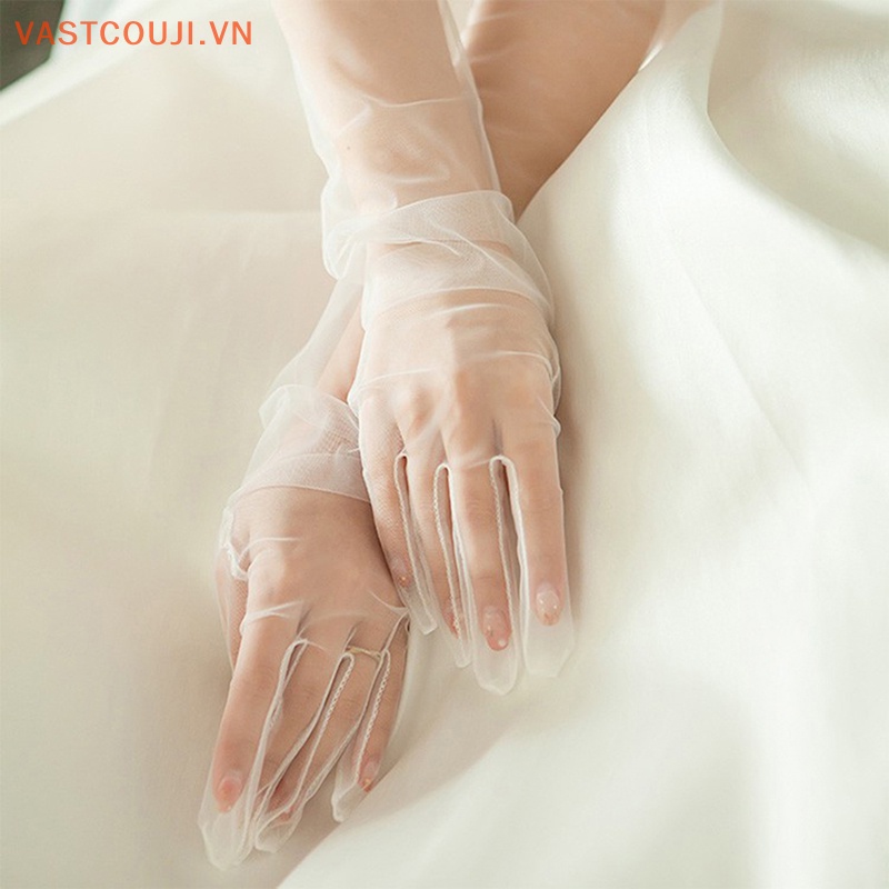 Đôi Găng Tay Vải Tuyn Xỏ Ngón Thời Trang Cho Cô Dâu
