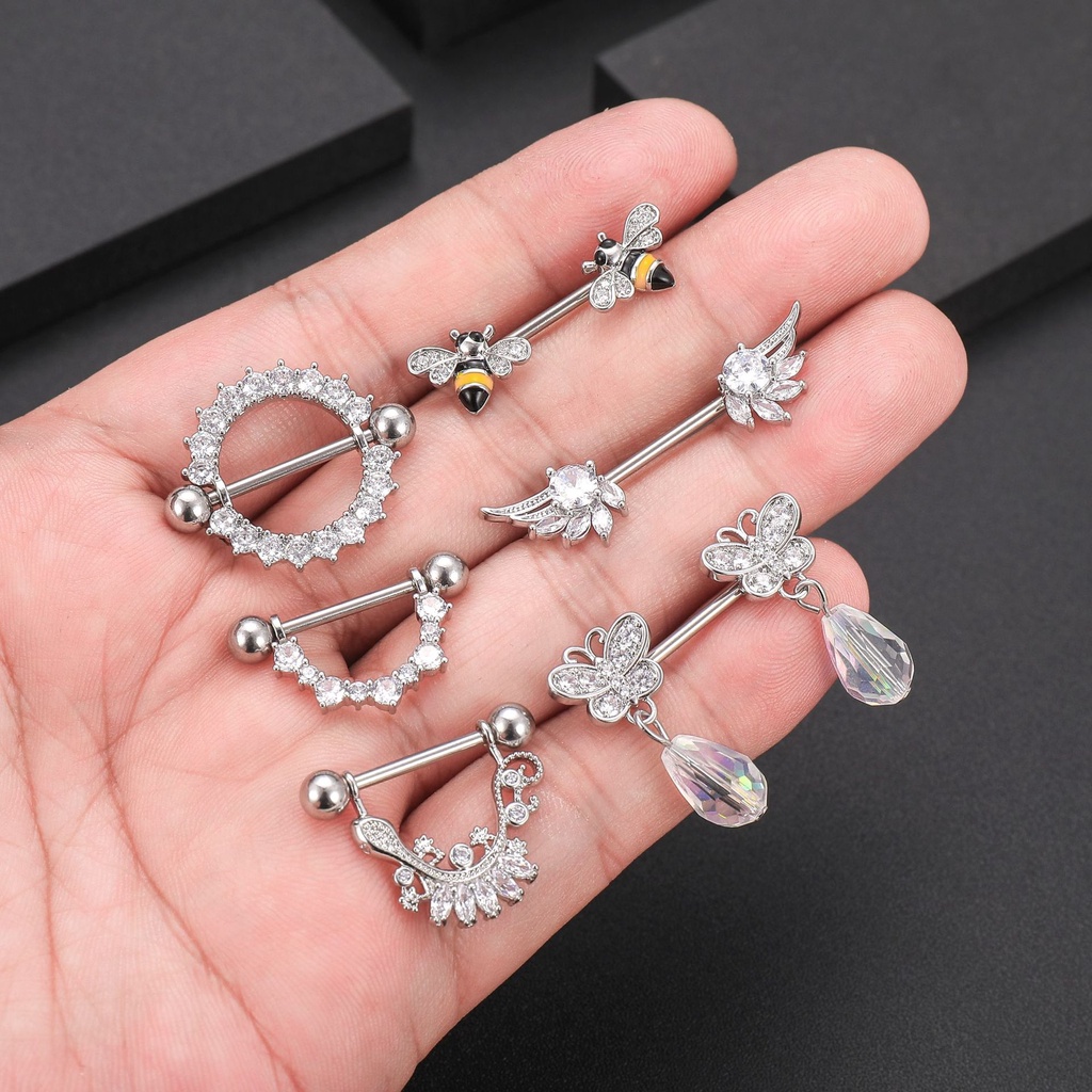 1 Cặp Khuyên Nhũ Hoa Bằng Thép Titan Không Gỉ Thời Trang