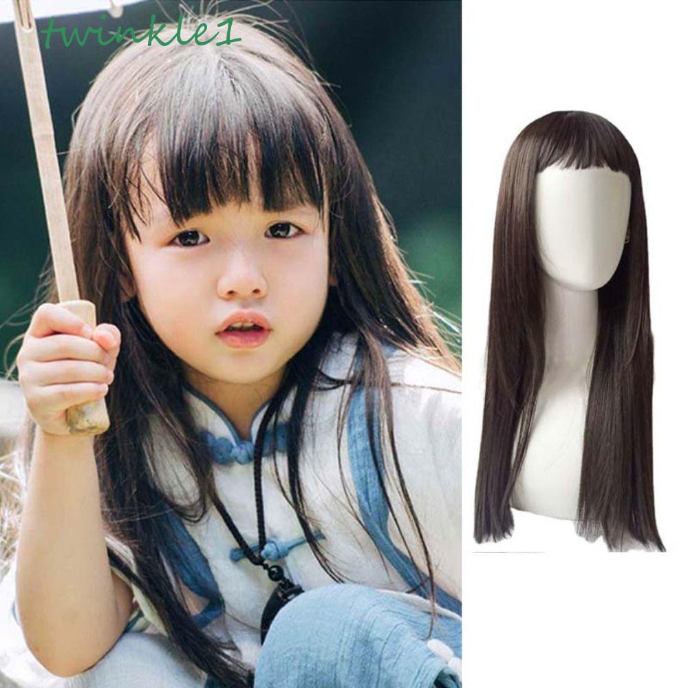 Tóc Giả Thẳng Dài Vô Hình Bằng Sợi Tổng Hợp Mềm Mại Dễ Phối Đồ Cho Bé Gái