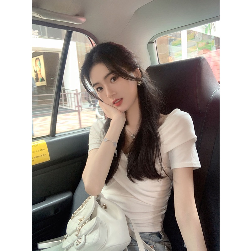 Áo Croptop Trễ Vai Tay Ngắn Thời Trang Mùa Hè Mới 2023 Cho Nữ